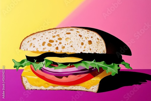 Colorful sandwich illustration on pink background	