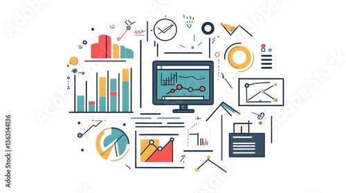 Professional Commercial Data Analytics Line 2D Diagrams for Business Strategies