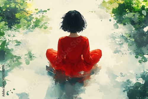 Woman Meditates in Green Grove.