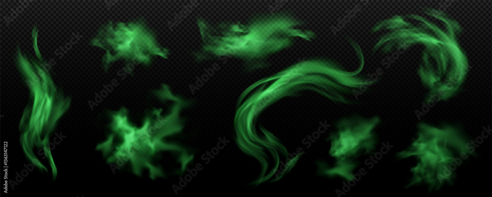Vector illustration of a set with the image of green clubs of foul smoke.
