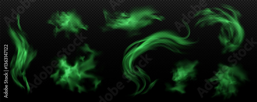 Vector illustration of a set with the image of green clubs of foul smoke.