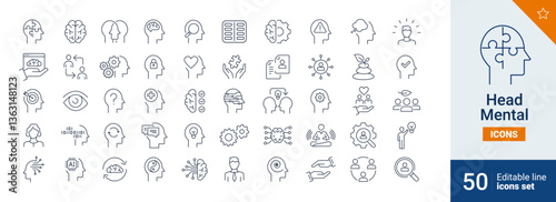 Head icons Pixel perfect. Human, brain, tools, puzzle,...	
