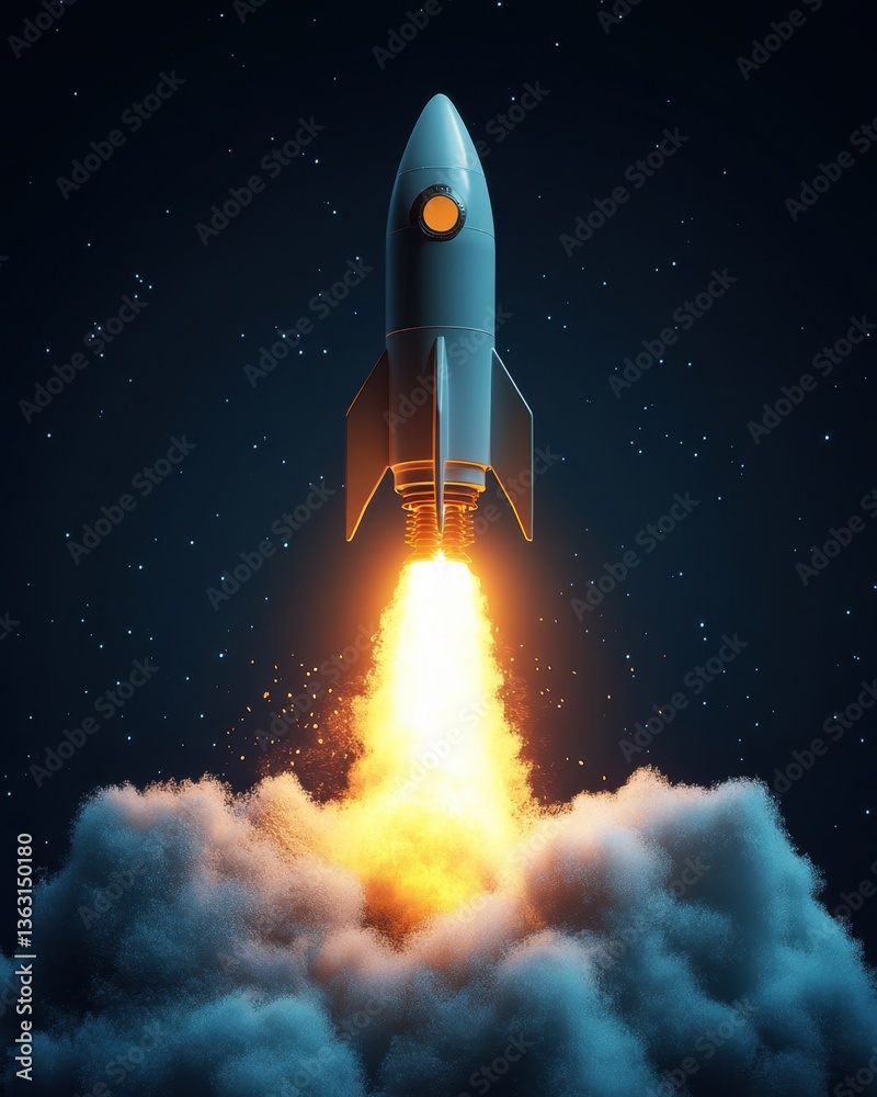Rocket launching into space at night Rocket launching into space at night