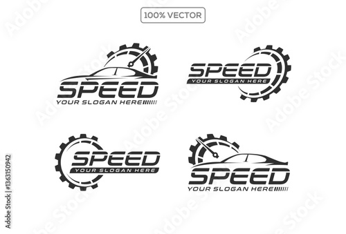 Set RPM auto speed logo design template vector