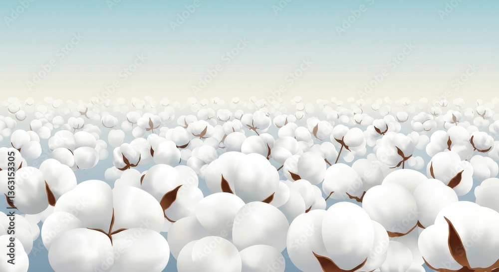 Obraz premium Expansive cotton field under a clear blue sky with soft pastel hues in the background