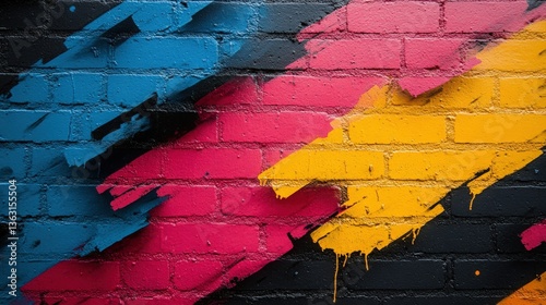 Colorful Abstract Graffiti Design on Urban Brick Wall Background