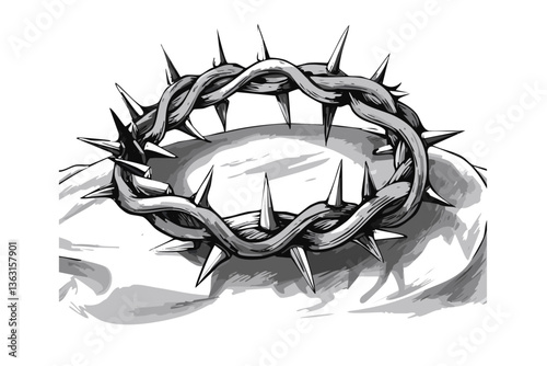 Una corona de espinas sobre tela blanca. Corona de Jesús