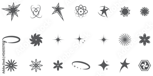 Sparkle, starburst, twinkle, star burst, sunray, sunbeam and sunburst icons set in blue and pink colours. Y2K design element.
