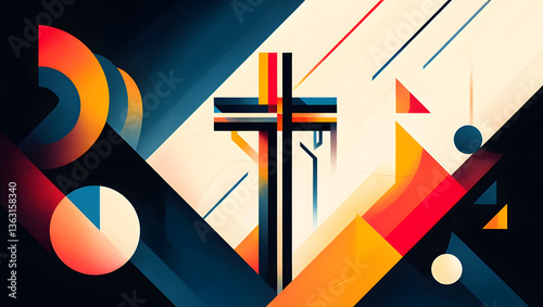 A striking geometric cross surrounded by radiant colors, symbolizing the resurrection of Christ. The design captures the triumph of life over death, a powerful message central to the Easter time.