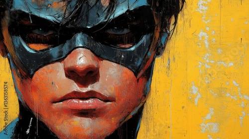 Dramatic Portrait of a Heroic Character with Mask and Bold Colors