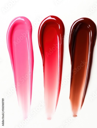 Lip gloss smears in three color shades	