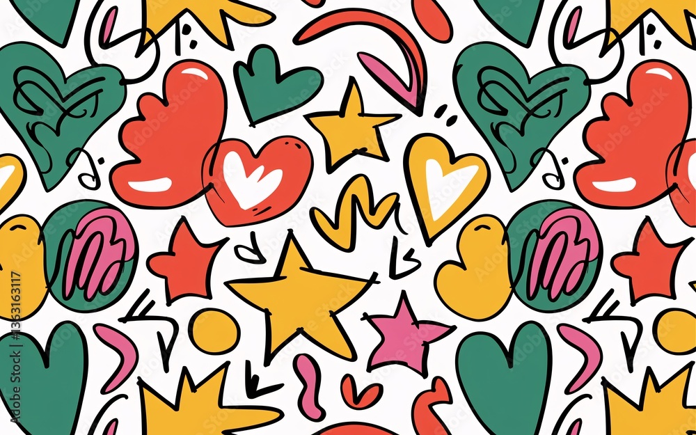 seamless Pattern doodle, Colorful Abstract Shapes Pattern seamless Pattern doodle, Colorful Abstract Shapes Pattern