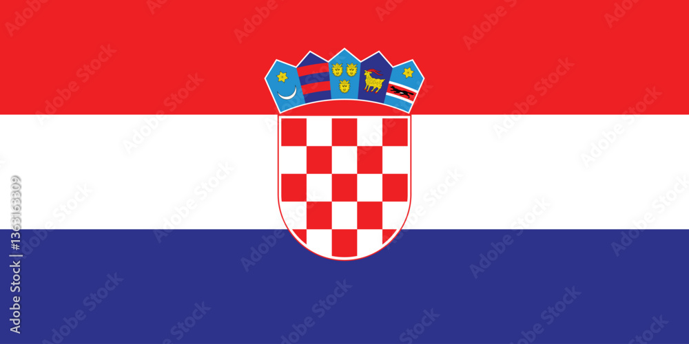Naklejka premium Croatia Flag Vector Clipart Illustration – High-Quality Digital Artwork of Croatia National Flag with Red, White, and Blue Stripes, Shield, and Coat of Arms Design, Perfect for Graphic Design