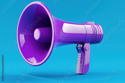 Purple megaphone on blue background	