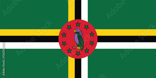 Dominica Flag Vector Clipart Illustration - High-Quality Graphic Design of the National Flag of Dominica, Vibrant Colors, Tropical Bird, Vector Art, Symbol of Dominica Pride, Political Representation