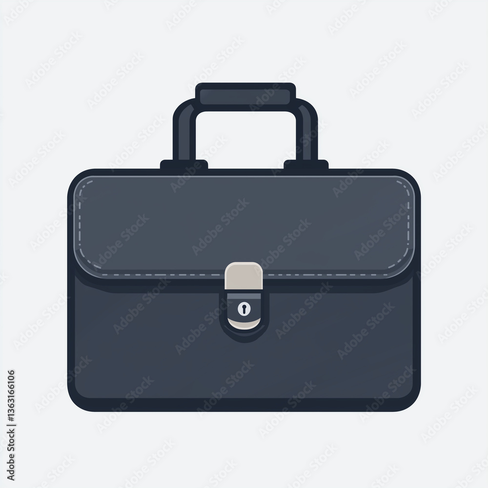 Flat dark gray briefcase icon with metallic lock and handle, clean vector design symbolizing business, work, office, and corporate professionalism. Flat dark gray briefcase icon with metallic lock and handle, clean vector design symbolizing business, work, office, and corporate professionalism.