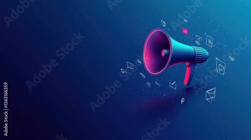 Digital megaphone with social media icons	