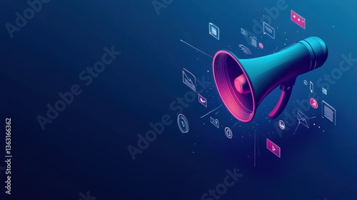 Digital megaphone with social media icons	