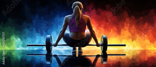 Woman Weightlifting with Fire Background.
