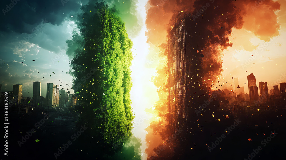 Obraz premium Battle of Green and Flames: The Future Environmental Choice