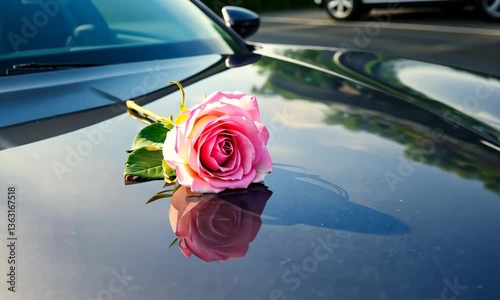 bouquet of roses on the car