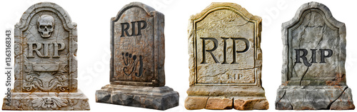 Old Tombstone PNG Set Isolated on Transparent Background