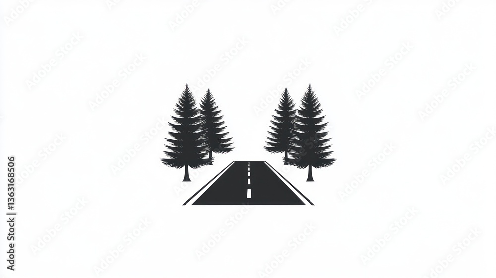 Obraz premium Road trip, pine trees, asphalt, journey, nature