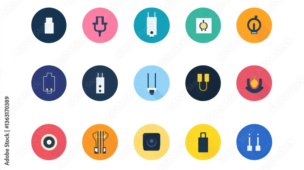 Colorful electrical appliance icons; simple background; website design Colorful electrical appliance icons; simple background; website design