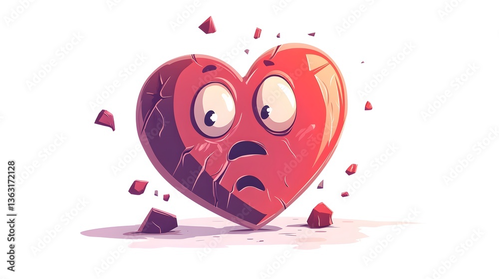 Fototapeta premium Heartbroken Cartoon Character: Emotional Sad Heart Illustration Design
