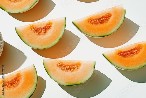 Sliced cantaloupe melon with hard shadow	