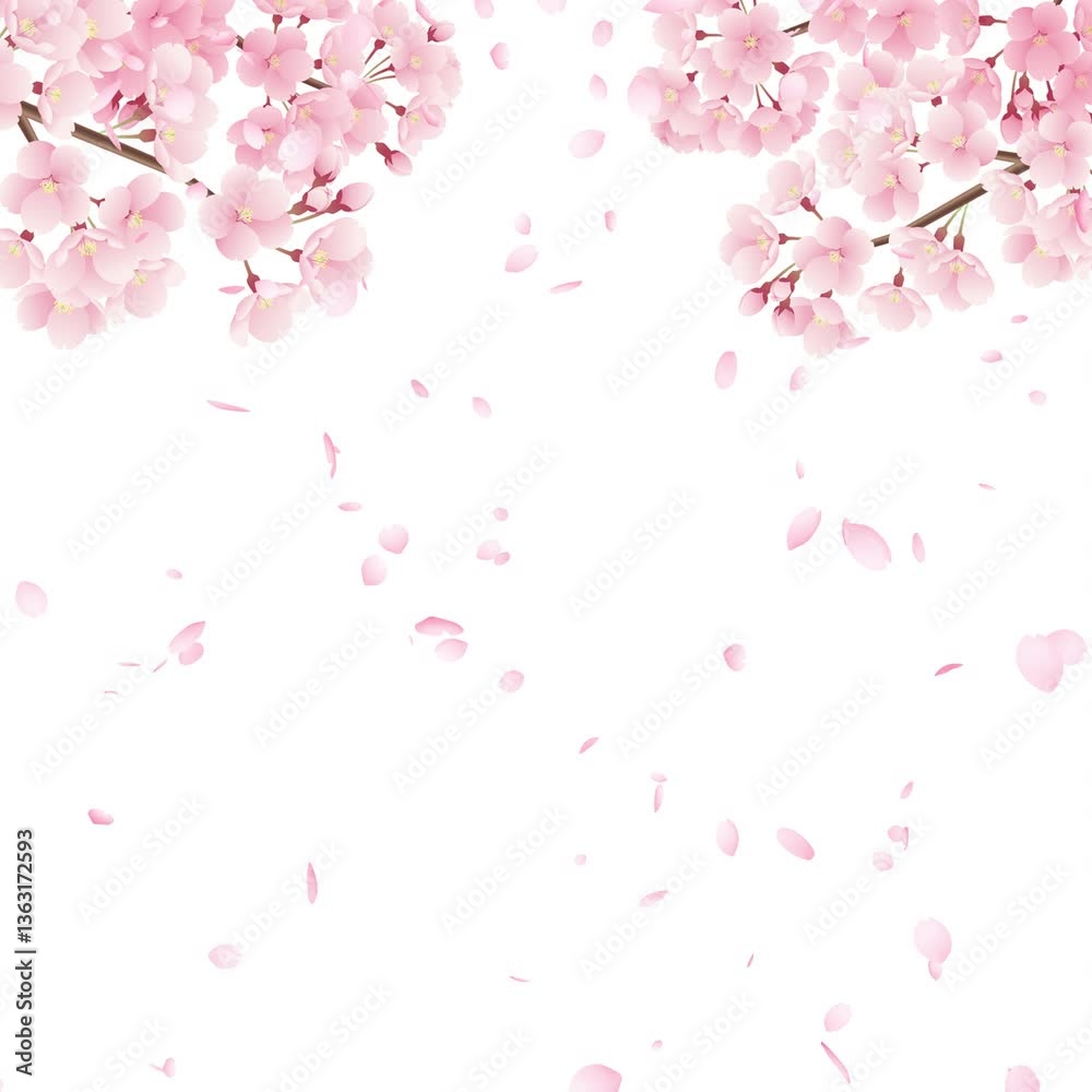 満開の桜と上から下へと花びらが落ちる桜吹雪のループ動画【正方形ビデオ】 満開の桜と上から下へと花びらが落ちる桜吹雪のループ動画【正方形ビデオ】