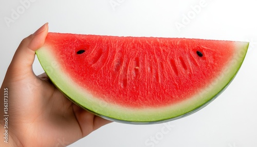 Hand holding large watermelon slice	