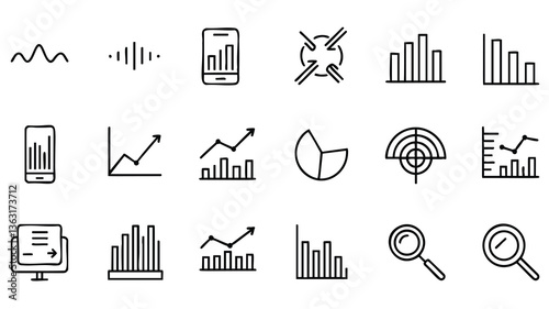 Collection of Simple Line Art Business Graphs and Charts