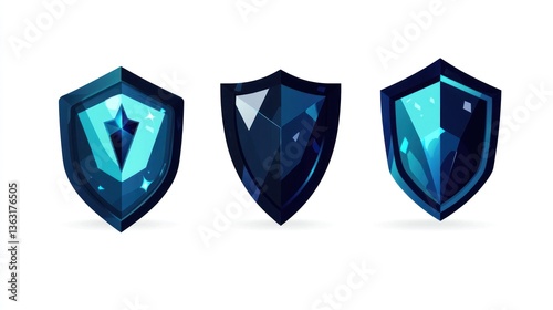 Free Download Three crystal shields; game asset; white background; digital art - GFXLoad