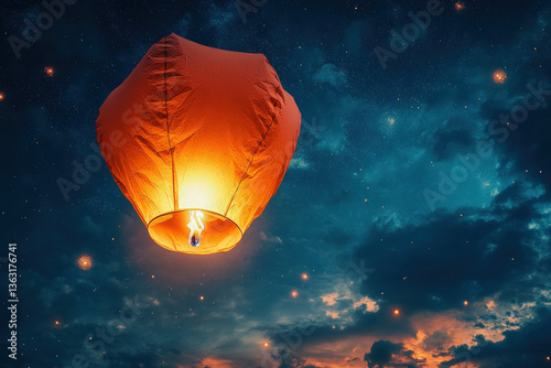 A sky lantern floating in t...