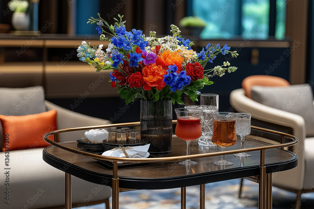 A sophisticated image of a hotel trolley used for transporting luggage in a luxury setting.