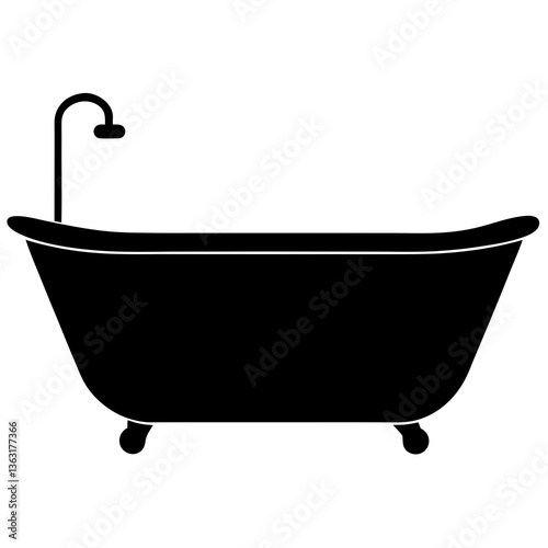 bathtub black silhouette vector, Simple silhouette Design vector icon with white background.