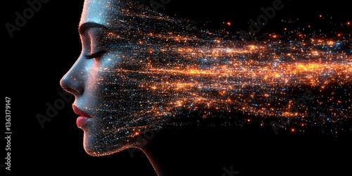 Womans face with energy flow, and dark.