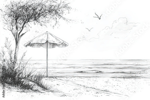 A vibrant sketch of a beach...