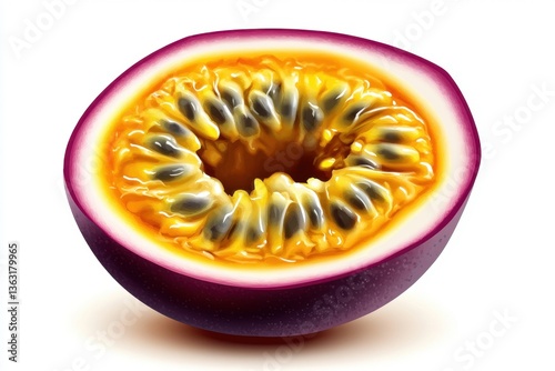 Half of passion fruit isolated on white	