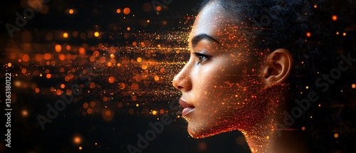 Womans face with fiery sparks.