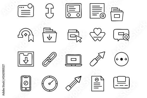 Set of Simple Line Icons for Digital Documents and Data Management