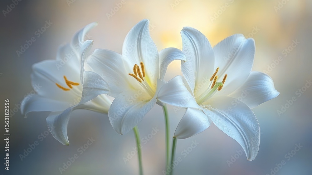 Delicate white lilies in soft light Delicate white lilies in soft light