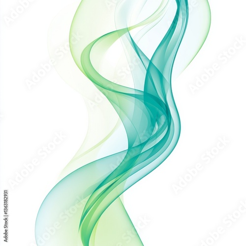 Abstract Serenity: Delicate Green and Teal Waves Flowing on a White Background, Evoking Calm and Fluidity in a Modern Design