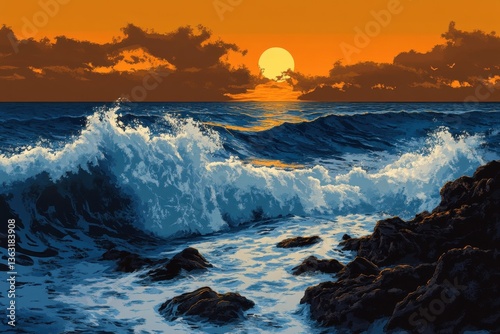 Ocean waves crashing at rocky coast	