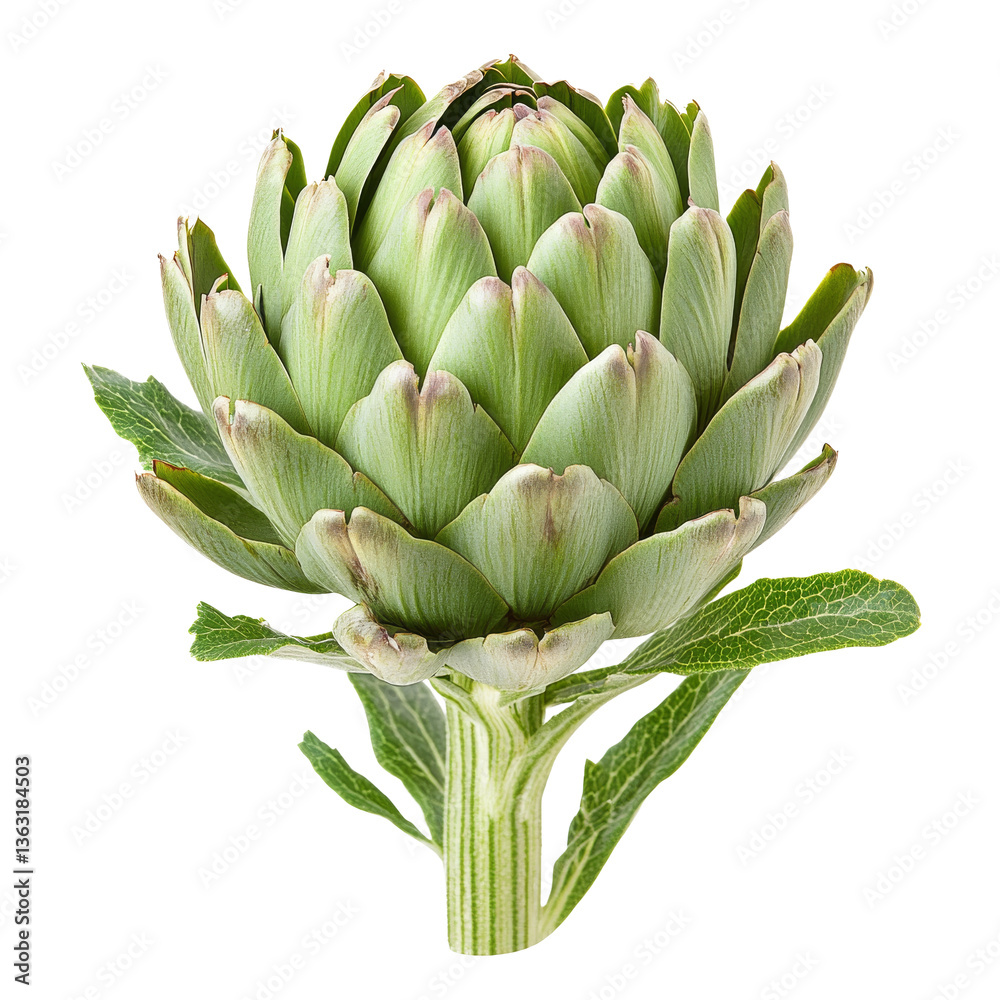 Freshly harvested artichoke displays vibrant green hues and intricate petal structure
