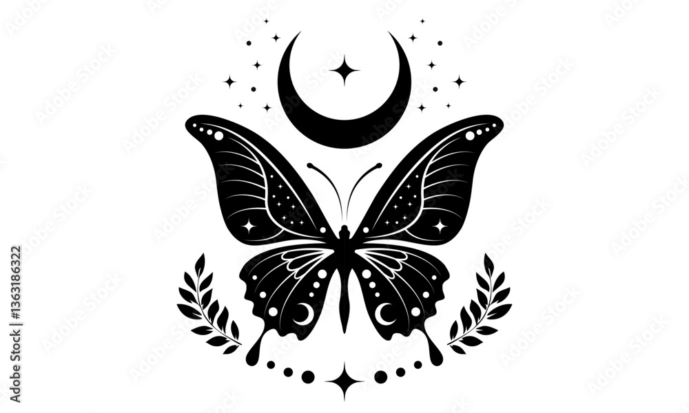 Αυτοκόλλητο mystical butterfly and celestial crescent moon symbol