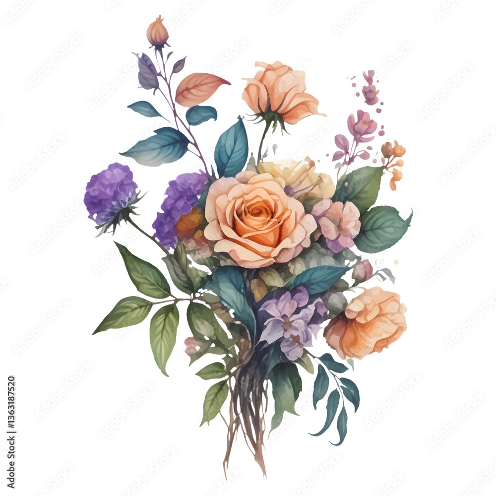 Obraz premium Watercolor Rose Bouquet Illustration
