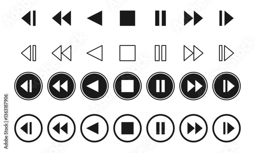 media player icon button set vector illustration isolated on white background.