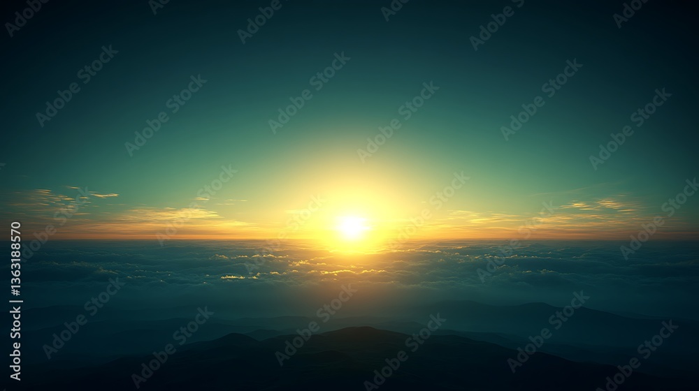 Fototapeta premium Golden sunrise over clouds offering a serene and breathtaking scenic view